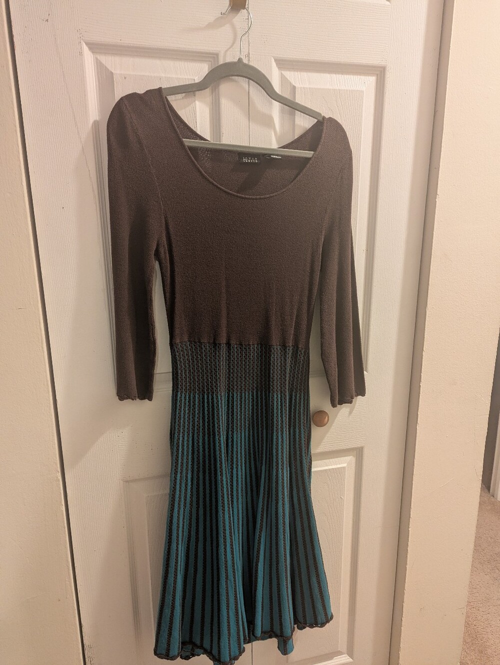 Blue & Brown Knit Fit-and-Flare Dress